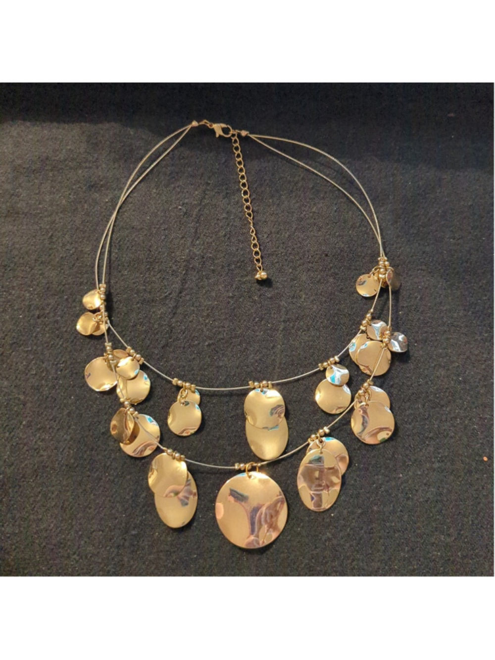Gold Tone Multi Layer Disc Statement Necklace